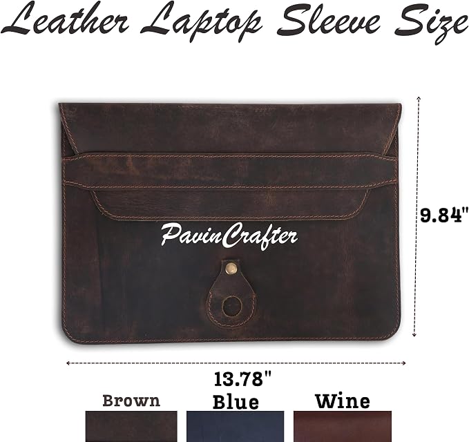 Genuine Leather Laptop Sleeve 13–14 Inch, Slim Laptop Case Compatible - Image 5