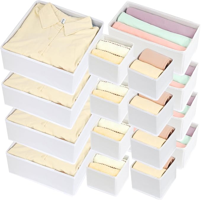 16 Pcs Drawer Organizer, Fabric Closet Organizer and Storage Baskets, Foldable - Image 6