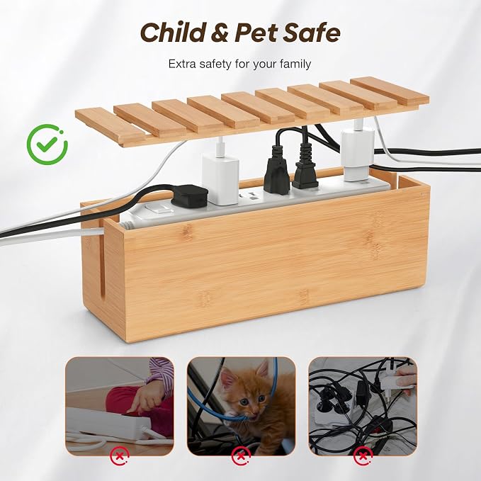 Extra Large Cable Management Box, Bamboo Cable Organizer Storage and Power - Image 5