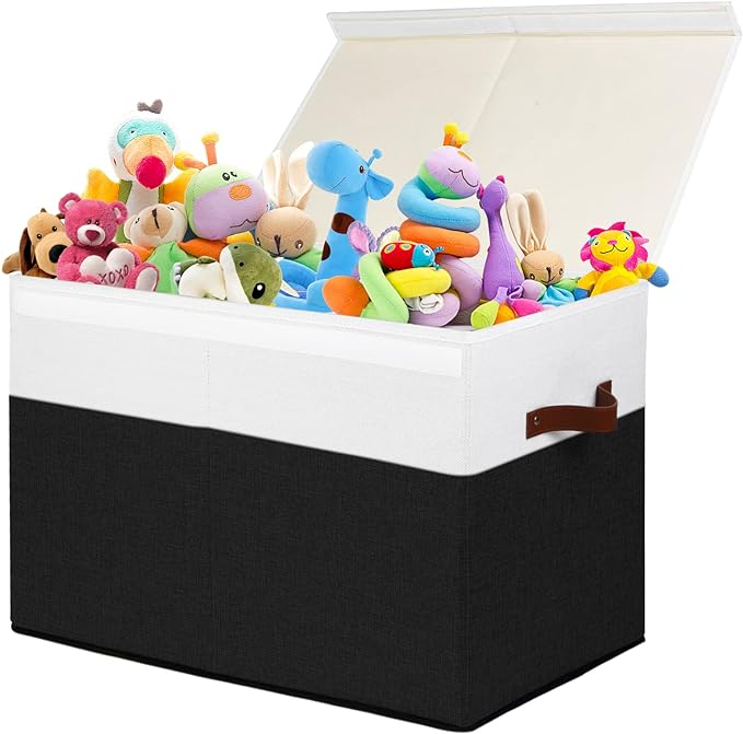 Large Toy Storage Box with Lid, Sturdy Toys Storage Chest Bin Organizer Basket by Gowee