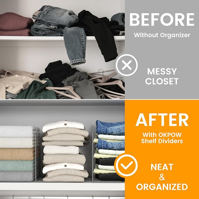 OKPOW Acrylic Shelf Dividers for Closet Organization: 8 Pack Durable Clear - Image 4