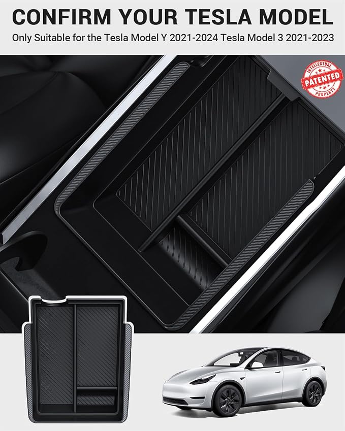 BASENOR 3PCS Tesla Model Y Model 3 Center Console Organizer Armrest Hidden - Image 2