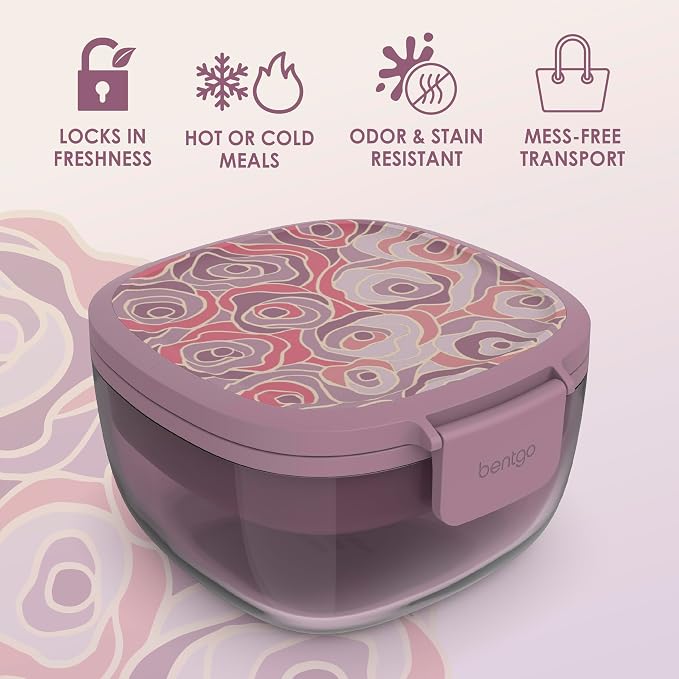Bentgo Glass Prints All-in-One Salad Container - 61oz Tinted Glass Salad Bowl - Image 3