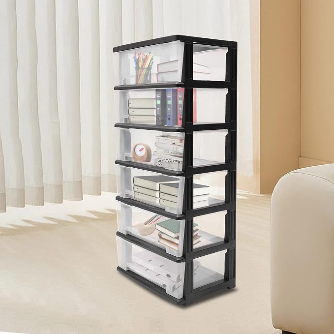 6 Clear Drawer Storage Organizer Rolling Cart, Heavy-Duty Storage Tower Plastic - Image 2
