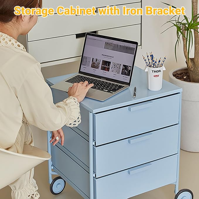 3-Drawer Rotatable End Table, Storage End Table Sofa Side Cabinet, Modern Cream - Image 4