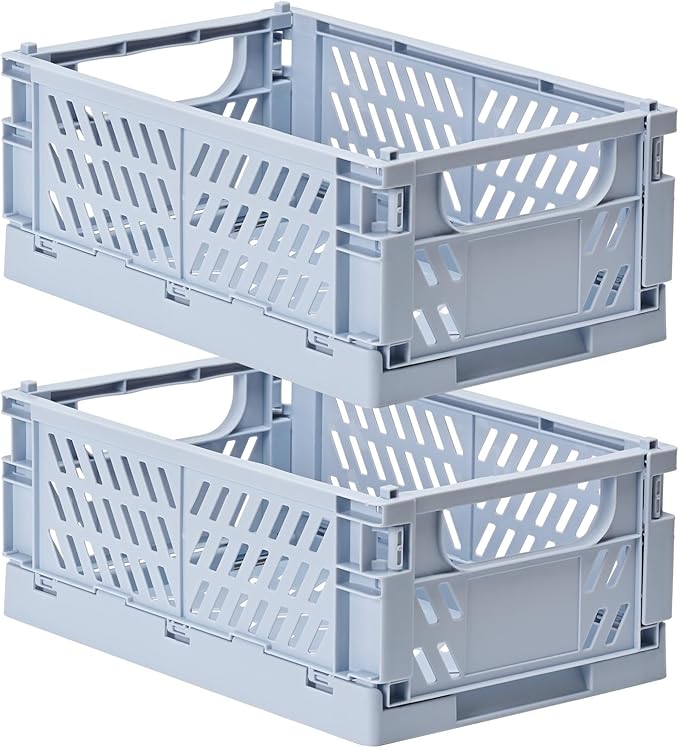 2-Pack Small Pastel Plastic Storage Baskets, Collapsible Crates by HUUSMOT