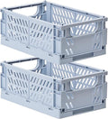 2-Pack Small Pastel Plastic Storage Baskets, Collapsible Crates by HUUSMOT