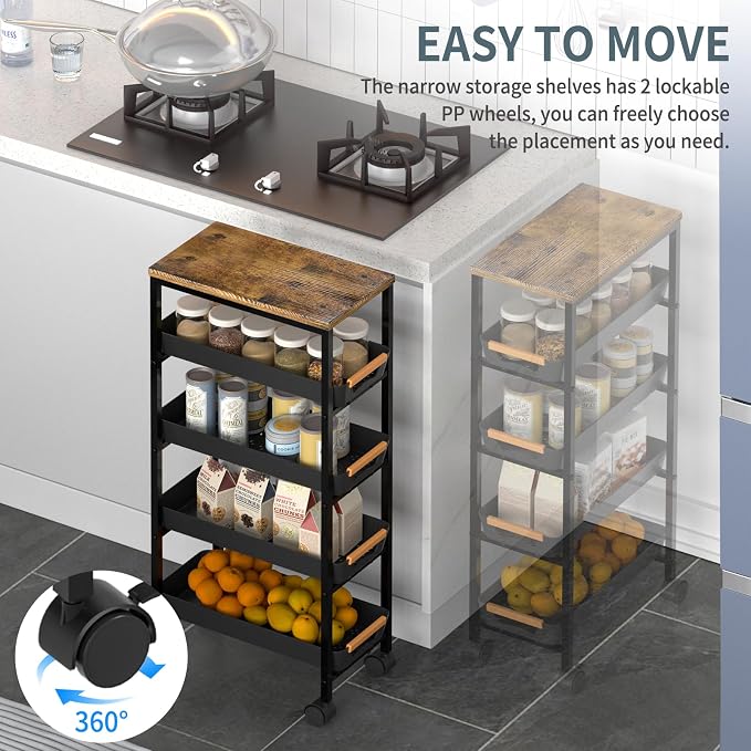 5 Tier Slim Rolling Utility Cart - Image 2