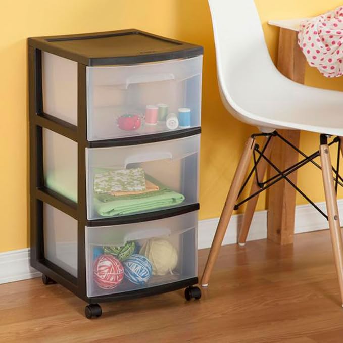 Sterilite 6 Pack Plastic Storage Organizer, 3 Drawer Rolling Bin Cart, Closet - Image 5