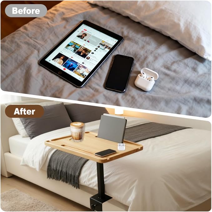Bedside Shelf for Bed, Height-Adjustable Clip On Bedside Table, Overbed Table - Image 7
