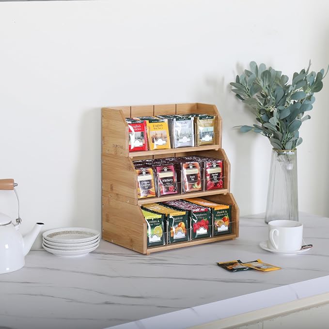 3 Layer Stackable Bamboo Tea Bag Organizer Storage Holder - Image 6