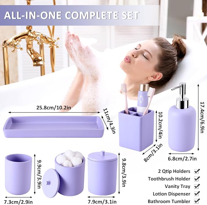 Resin 6 Pcs Purple Bathroom Set Complete - Image 6
