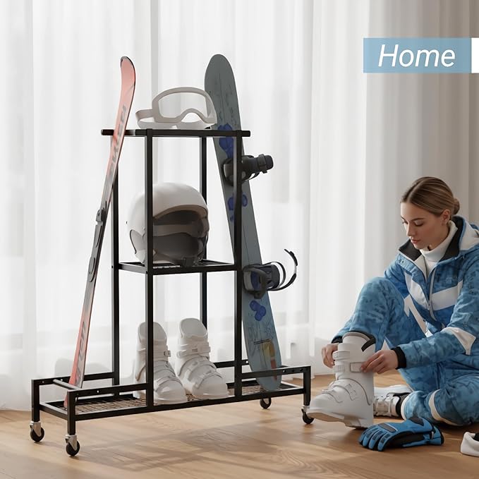 Standing Ski Storage Rack, Holds Snowboards & Skis, 3-Tier Organizer - Image 7