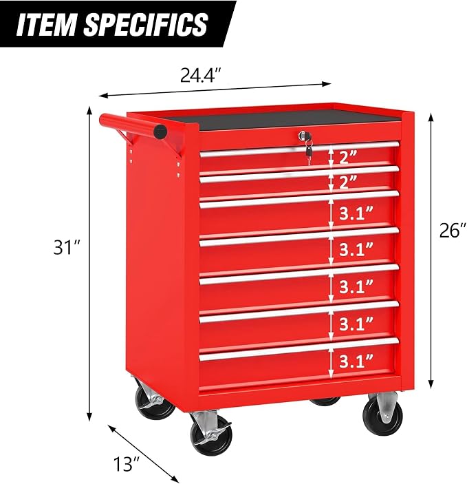 Rolling Tool Chest with 7-Drawer Tool Box with Wheels, Repair Shop - Image 3