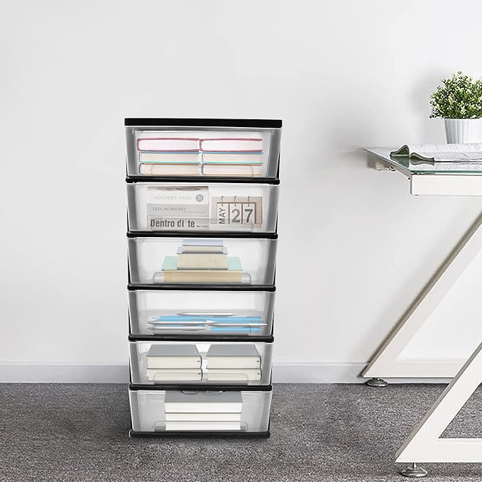 6 Clear Drawer Storage Organizer Rolling Cart, Heavy-Duty Storage Tower Plastic - Image 4