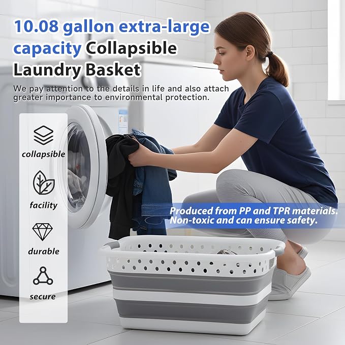 Monozuki Collapsible Plastic Laundry Basket 11.1 gallon Eco-recycled material - Image 2