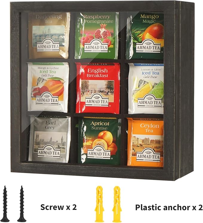 Black Wood Tea Bag Organizer, 9 Compartment Multi-Functional Tea Box and - Image 3