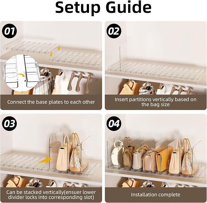 Bag & Purse Organizer for Closet Stackable Acrylic Shelf Dividers for Closet - Image 7