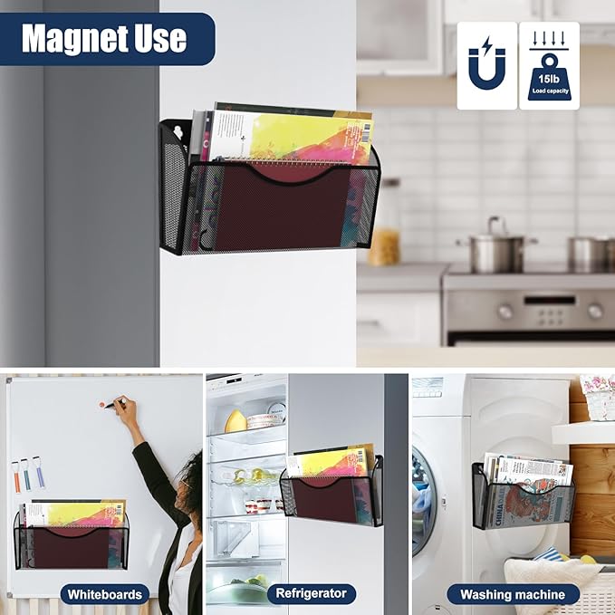 Magnetic File Holder 2 Pockets File Folder Organizer, Office Hanging Magazine - Image 5
