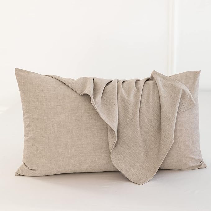MooMee Bedding Pillowcases Pack of 2 100% Washed Cotton Linen Like Textured - Image 2
