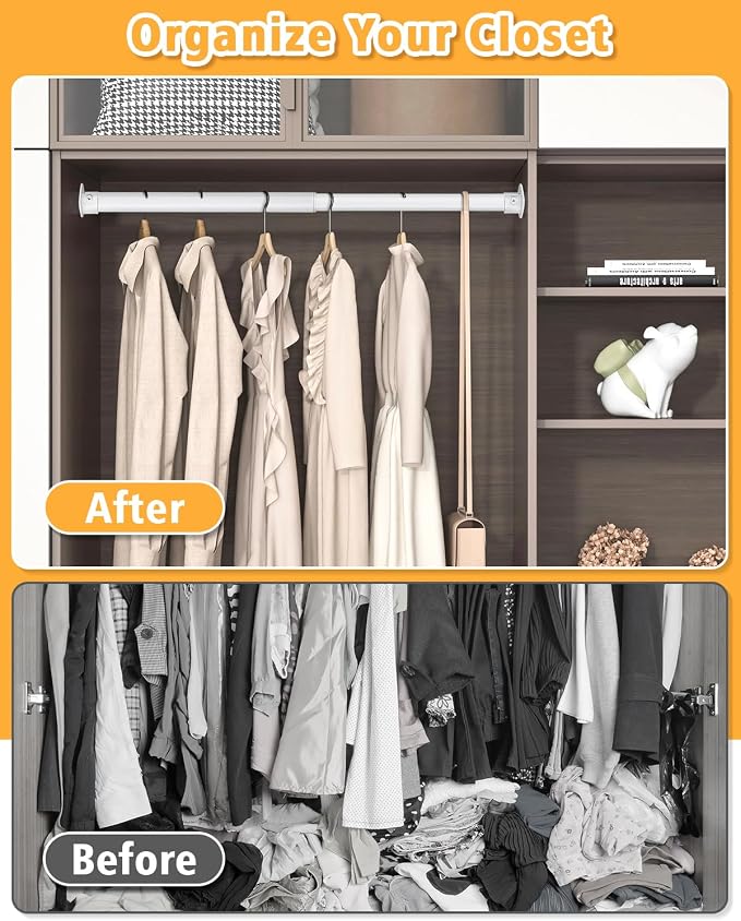 Closet Rod, 17 to 28 Inch Heavy Duty Adjustable Metal Clothing Rack - Image 3