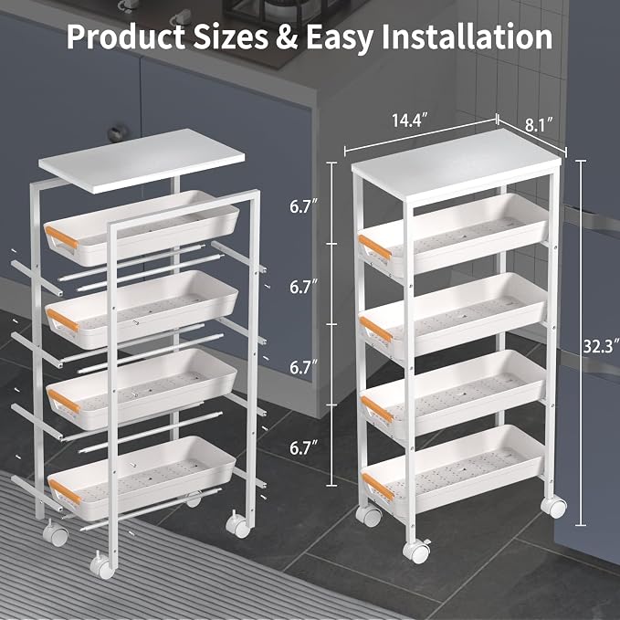 5 Tier Slim Rolling Utility Cart - Image 2