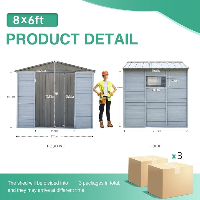 8x6 FT Outdoor Storage Shed, Wood Steel Utility Tool Shed Storage House - Image 2