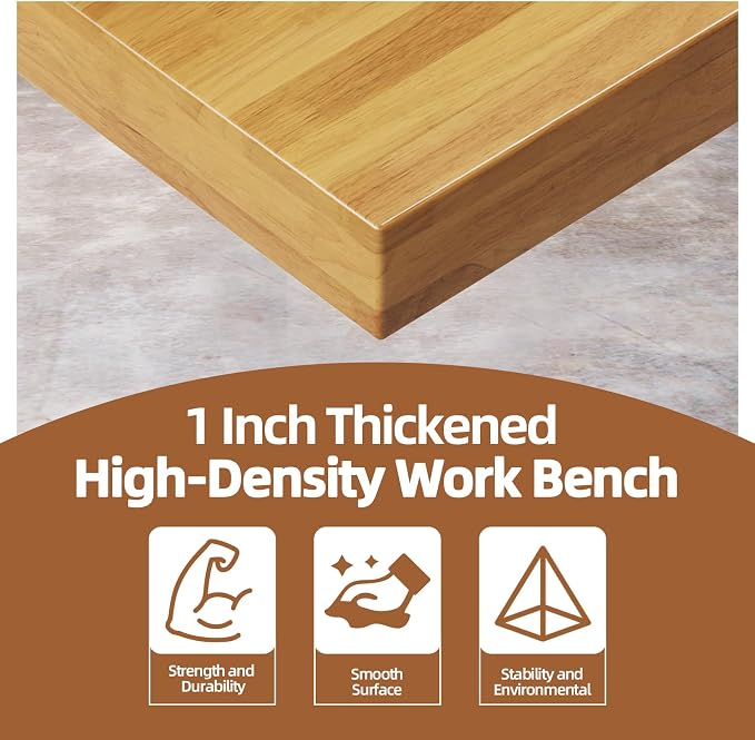 60" Adjustable Workbench with Wheels and Drawer, Rolling Work Bench Table with - Image 4
