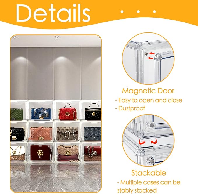 8Pack Purse Organizer for Closet Clear Acrylic Display Case Handbag Storage - Image 4