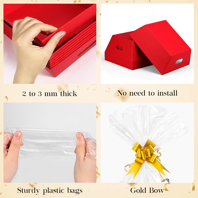 AFOROEOA 10PACK Red Baskets For Gifts Empty, 10x12”Thick Kraft Gift Basket - Image 5