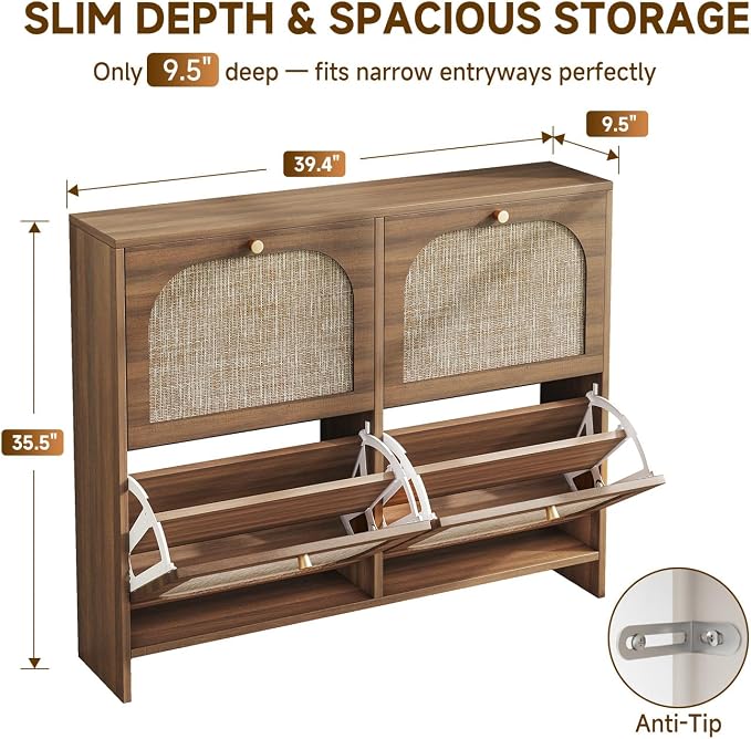 Nicetree Freestanding Ultra Slim Arched Rattan Accent Shoe Storage Cabinet - Image 2