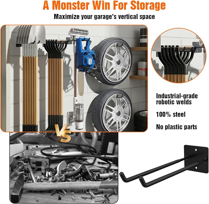 4 Pack Garage Storage System Hooks-14in Heavy Duty Tool Organizer Wall Mount - Image 6