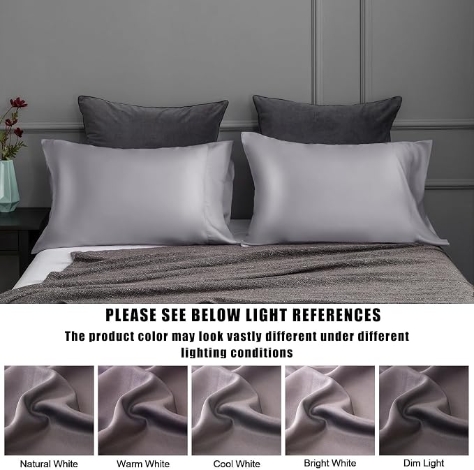 TELUS Dark Grey Pillow Cases King Size 2 Pack, Bamboo Rayon Cooling Pillowcases - Image 8