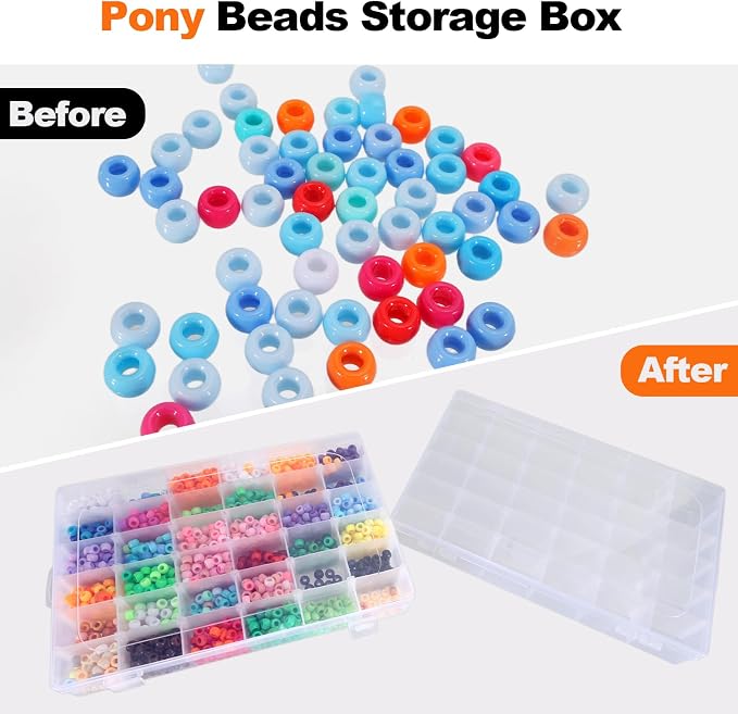 Pony Bead Organizer-2Pack, Adjustable Dividers, Pony Bead Storage, Transparent - Image 2