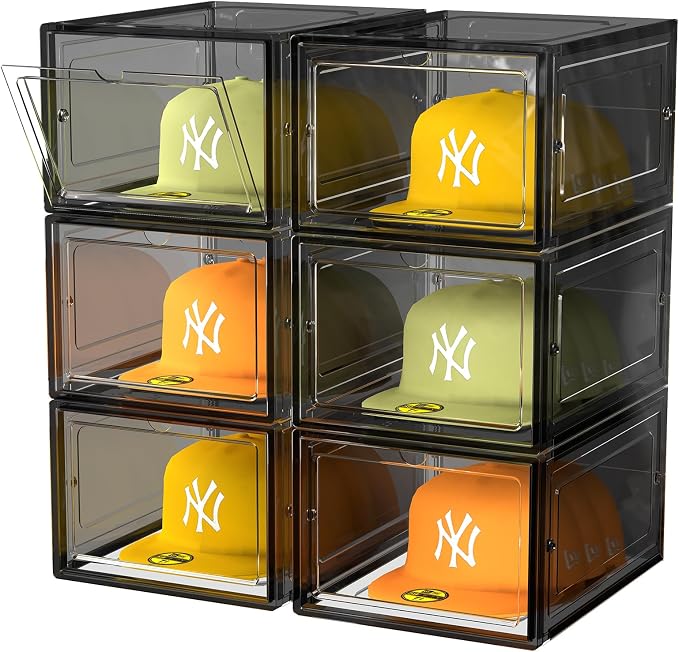 Hat Organizer Box, Stackable Clear Baseball Caps Holder Box Containers by Tidyyourlife