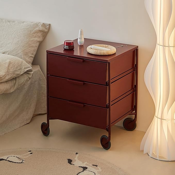 3-Drawer Rotatable End Table, Storage End Table Sofa Side Cabinet, Modern Cream - Image 2