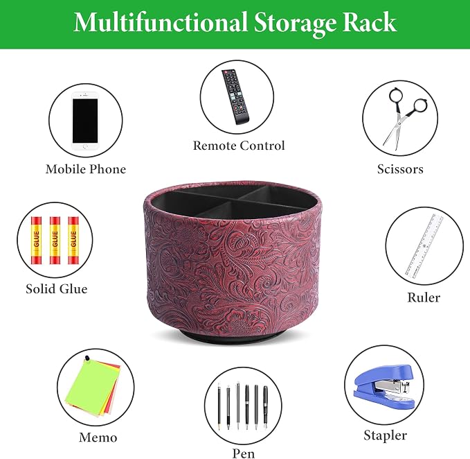 lizimandu Round Leather Art Supply Organizer, Remote Control Holder, 360 Degree - Image 5