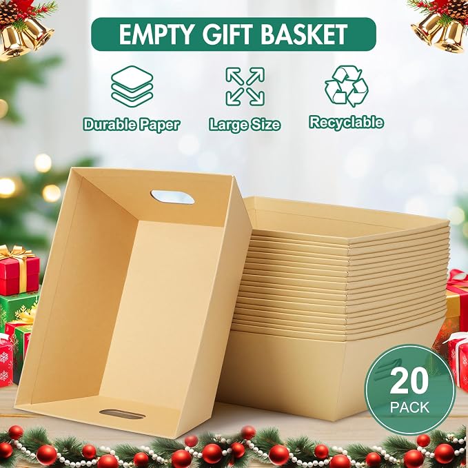 AFOROEOA 20PACK Baskets for Gifts Empty, 10x12”Thick Kraft Gift Basket - Image 6
