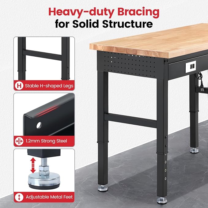 Workbench with Shelf Bracket 48 Inch Adjustable Height Work Bench - Image 4