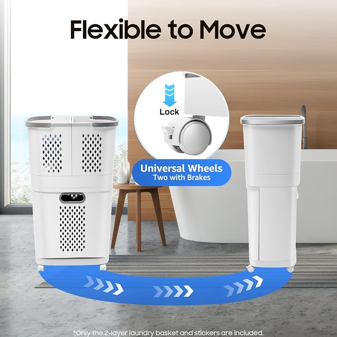 2-Tier Laundry Basket Sorter & Movable Laundry Hamper, Storage Organizer - Image 4