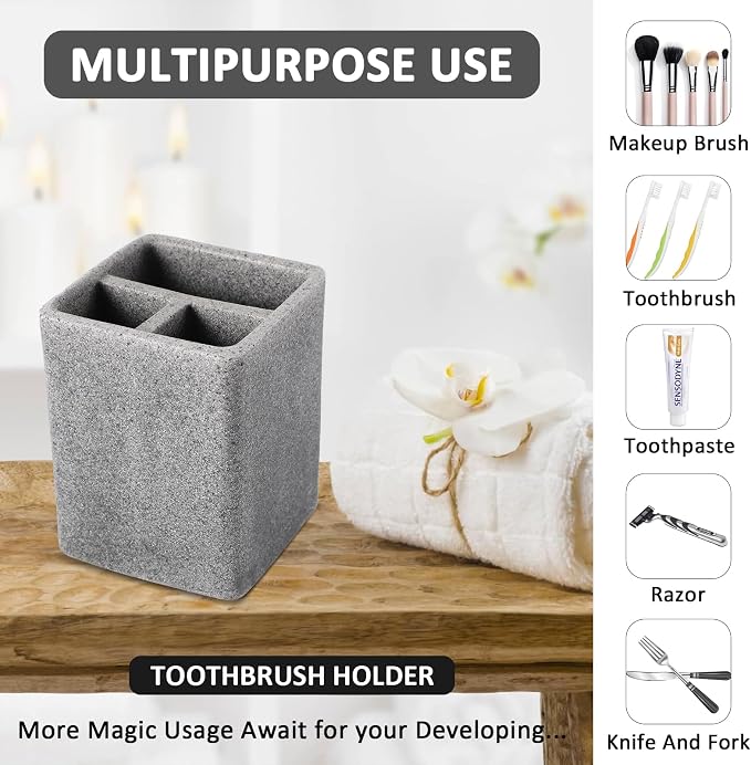 Resin Matte Gray Bathroom Toothbrush Cups Set - Image 6