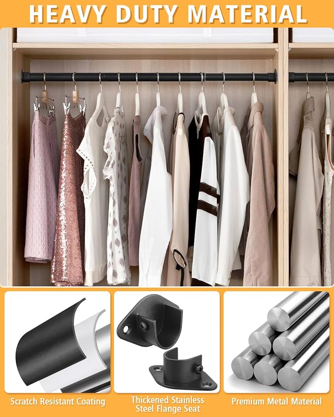 Closet Rod, 17 to 76 Inch Heavy Duty Adjustable Metal Clothing Rack - Image 5