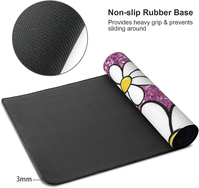 Purple Sparkling Daisy Large Mouse Pad, Flowers Gaming Desk Mat, XXL Keyboard - Image 4
