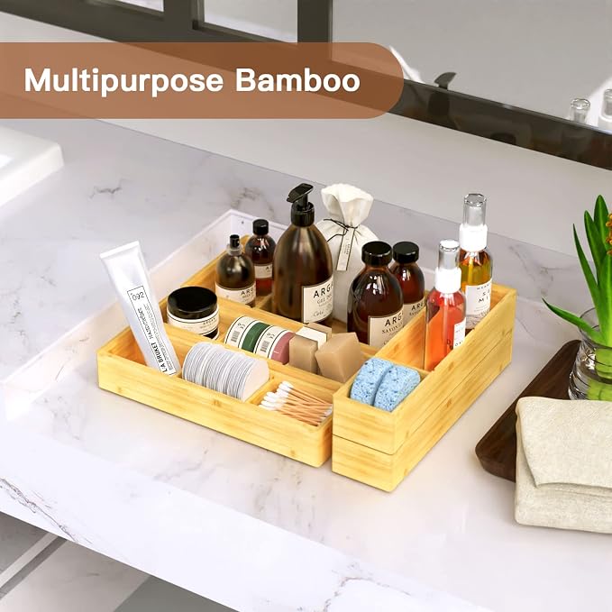 5 pieces Bamboo Drawer Organizer, Adjustable 3 Individual Junk Drawer organizer - Image 5