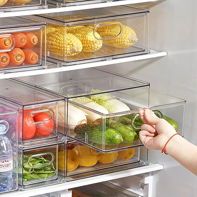 Eanpet 7Pack Clear Fridge Drawer Organizer Pull out Bins Stackable Refrigerator - Image 2