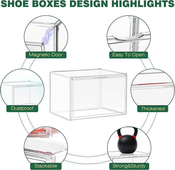 12 Pack X-Large Acrylic Display Case, Size 14 Clear Shoe Box Stackable Sneaker - Image 3