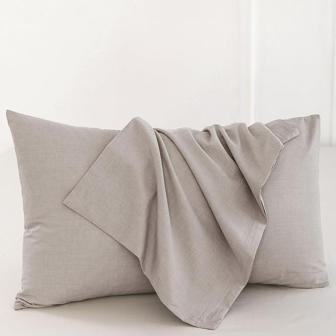 MooMee Bedding Pillowcases Pack of 2 100% Washed Cotton Linen Like Textured - Image 2