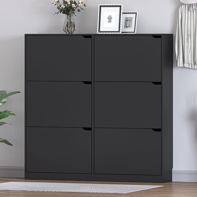Shoe Cabinet with 6 Flip Drawers, Slim Narrow Shoe Storage Cabinet, - Image 3