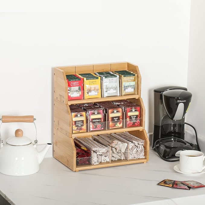 3 Layer Stackable Bamboo Tea Bag Organizer Storage Holder - Image 4