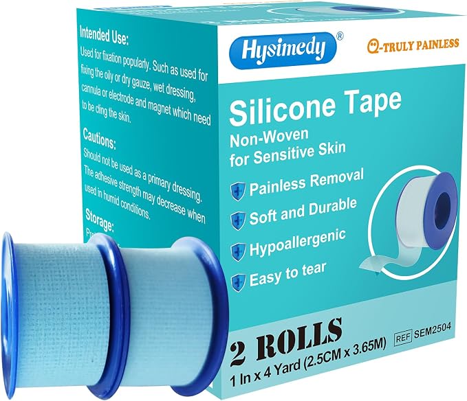 Silicone Medical Tape for Sensitive Skin 1" x 4 Yard 2 Rolls Blue by Hysimedy
